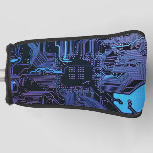 Cool Computer Circuit Board Blue Golf Head Cover