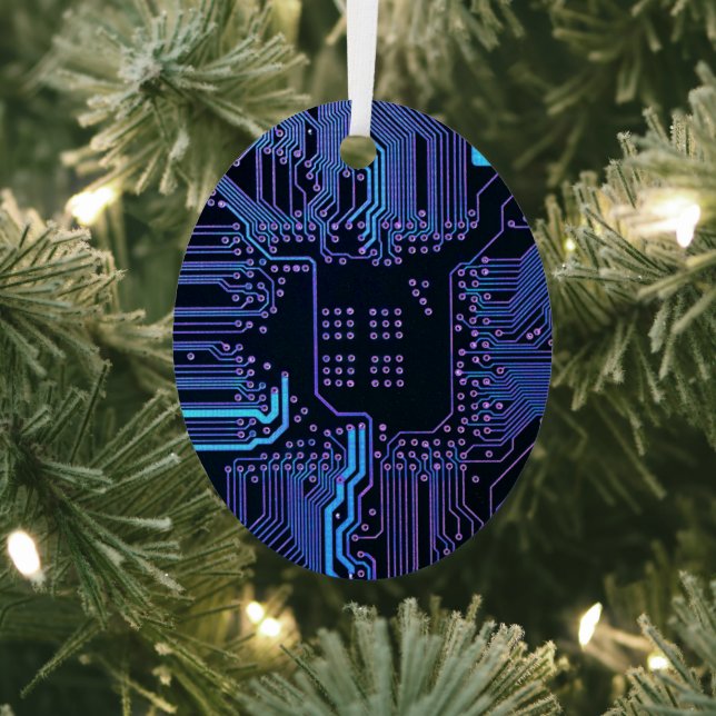 Cool Computer Circuit Board - Blue Metal Tree Decoration (Insitu)