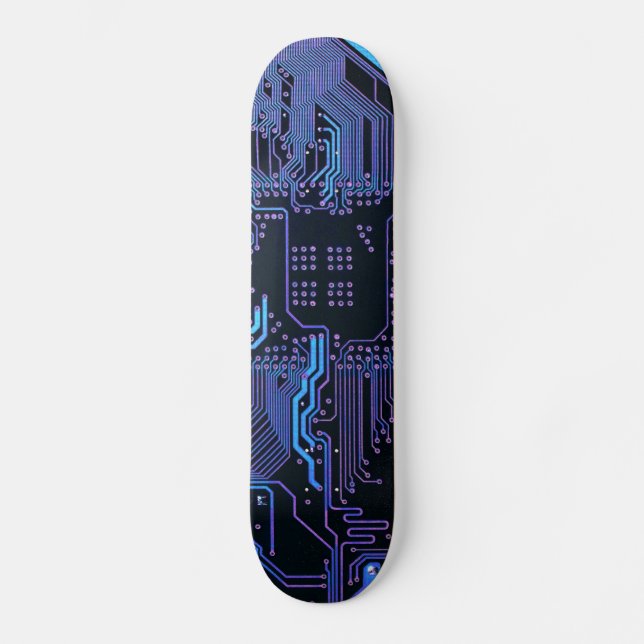 Cool Computer Circuit Board Blue Skateboard (Front)