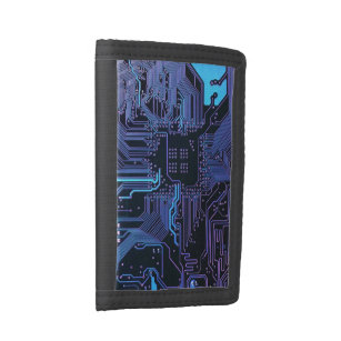 Cool Computer Circuit Board Blue Trifold Wallet