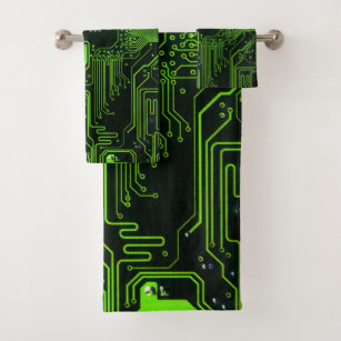 Cool Computer Circuit Board Green Bath Towel Set