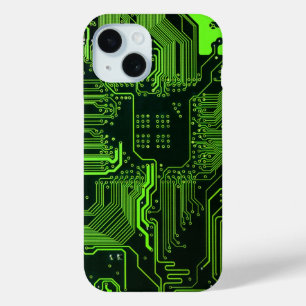 Cool Computer Circuit Board Green iPhone 15 Case