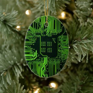 Cool Computer Circuit Board - Green Ceramic Tree Decoration