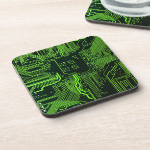 Cool Computer Circuit Board Green Coaster