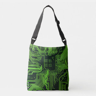 Cool Computer Circuit Board Green Crossbody Bag