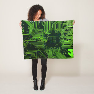 Cool Computer Circuit Board Green Fleece Blanket