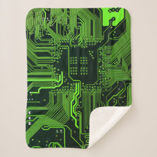 Cool Computer Circuit Board Green Sherpa Blanket