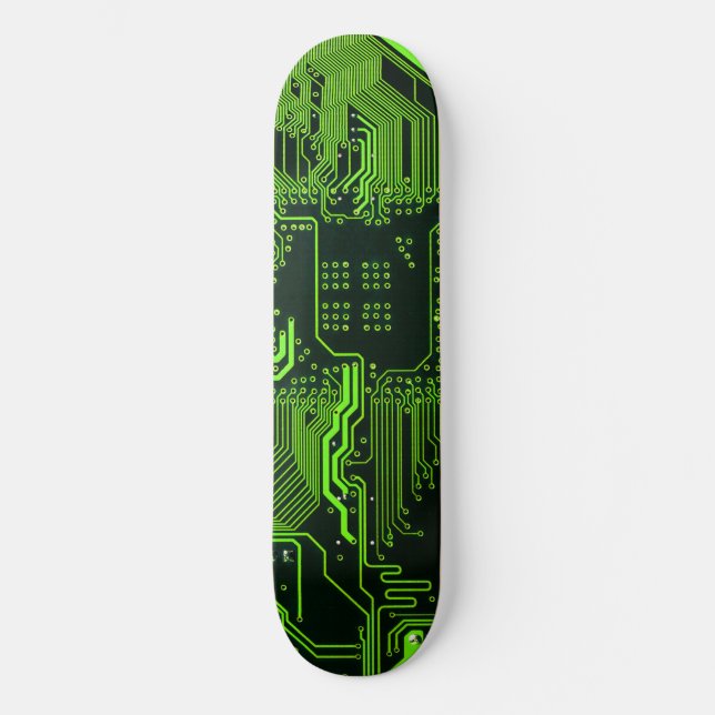 Cool Computer Circuit Board Green Skateboard (Front)