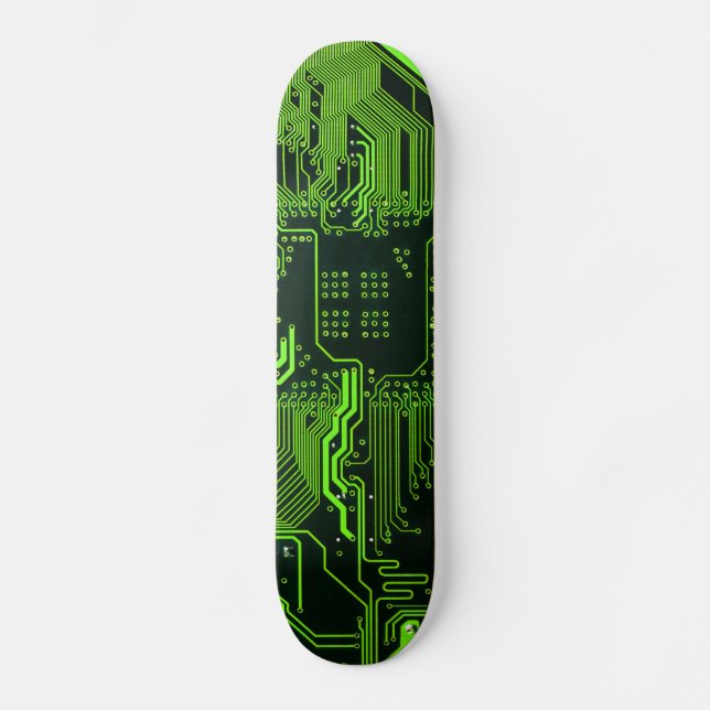 Cool Computer Circuit Board Green Skateboard (Front)