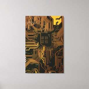 Cool Computer Circuit Board Orange Canvas Print