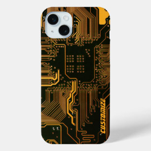 Cool Computer Circuit Board Orange Custom iPhone 15 Mini Case
