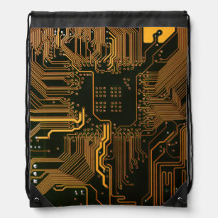 Cool Computer Circuit Board Orange Drawstring Bag