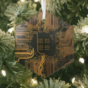 Cool Computer Circuit Board Orange Glass Tree Decoration