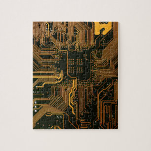 Cool Computer Circuit Board Orange Jigsaw Puzzle