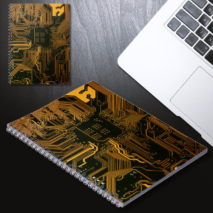 Cool Computer Circuit Board Orange Notebook