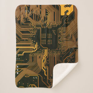 Cool Computer Circuit Board Orange Sherpa Blanket
