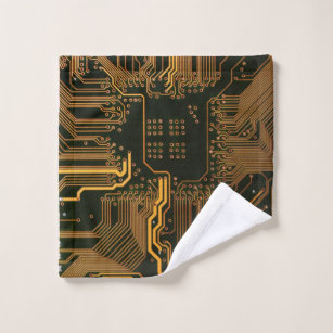 Cool Computer Circuit Board Orange Wash Cloth