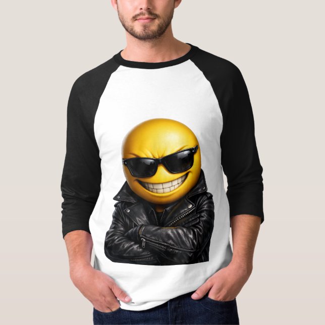 Cool Confident Emoji Leather Jacket T-Shirt (Front)
