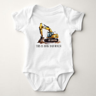 Cool Construction Dad rolls add text Baby Bodysuit