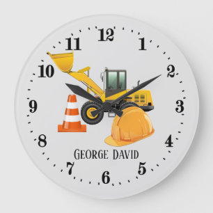 cool construction digger add name large clock
