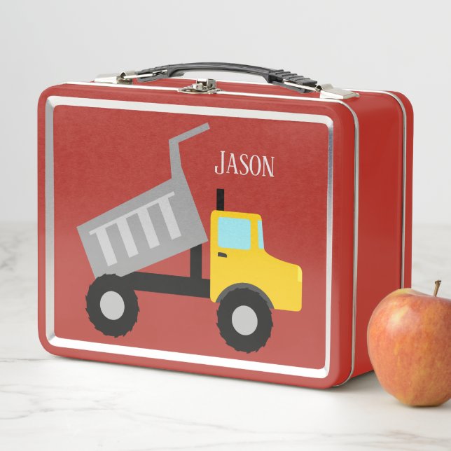 Cool construction dump truck add name Metal Lunch Box (In Situ)
