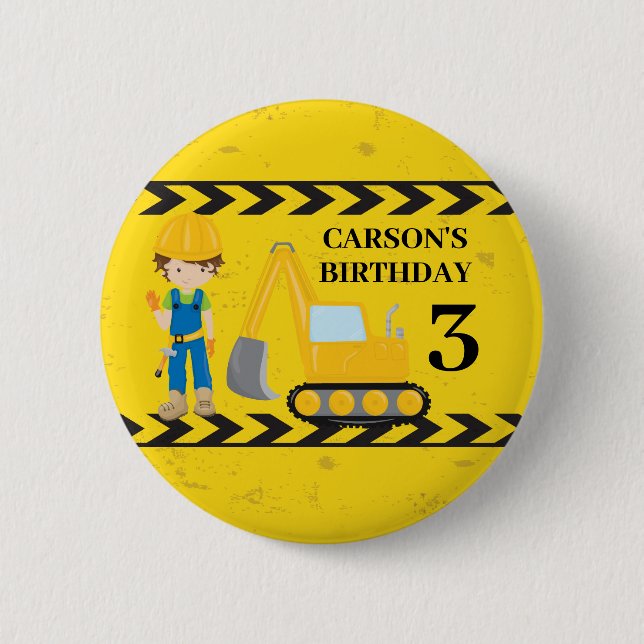 Cool Construction Excavator Custom Birthday Boy 6 Cm Round Badge (Front)