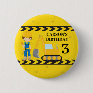 Cool Construction Excavator Custom Birthday Boy 6 Cm Round Badge