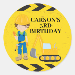 Cool Construction Excavator Custom Kids Birthday Classic Round Sticker
