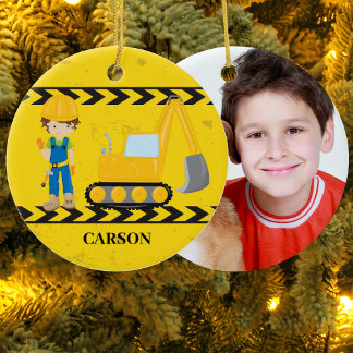 Cool Construction Excavator Custom Kids Photo Ceramic Tree Decoration