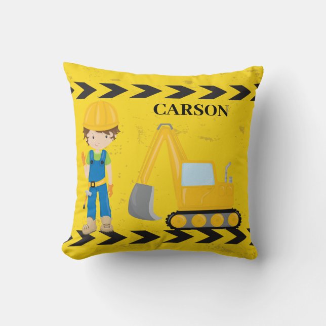 Cool Construction Excavator Custom Kids Room Cushion (Front)