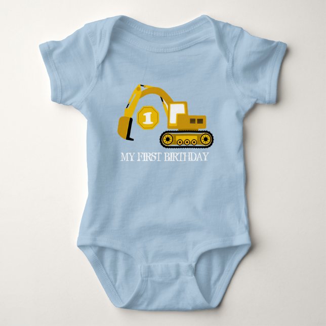 cool construction first Birthday boys  Baby Bodysuit (Front)