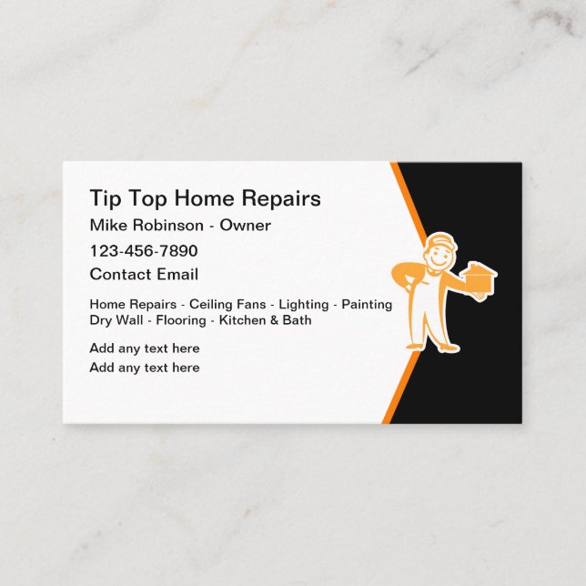 Cool Construction Handyman Home Repairs Business Card (Front)