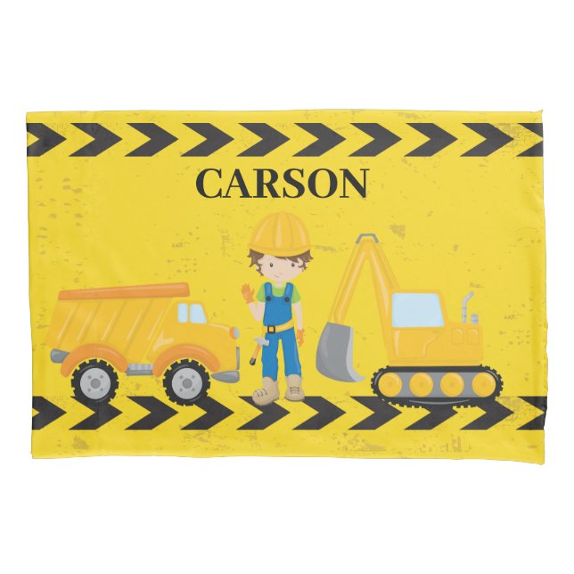 Cool Construction Kids Vehicle Custom Boys Room Pillowcase (Front)