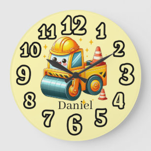 Cool Construction lovers add name Large Clock