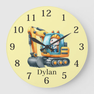 Cool Construction vehickle add name nursery Large Clock
