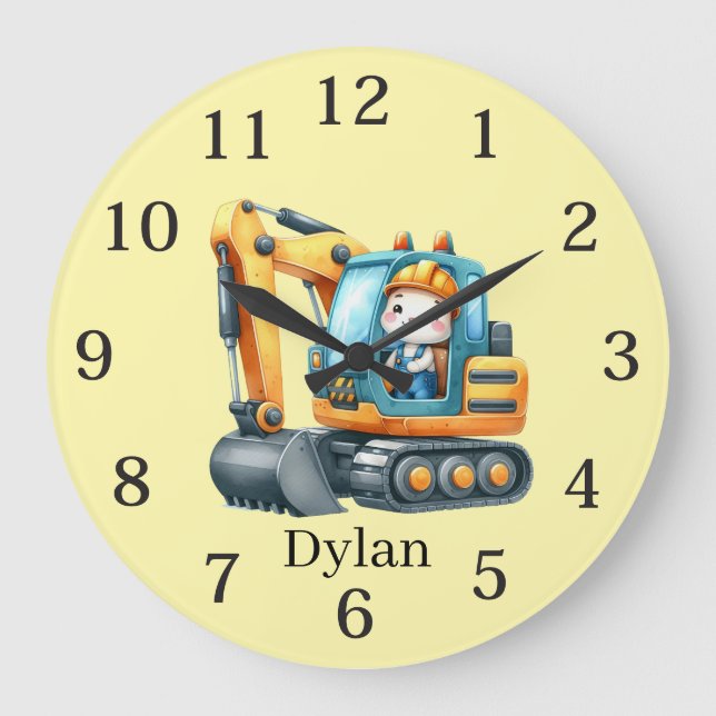 Cool Construction vehickle add name nursery Large Clock (Front)