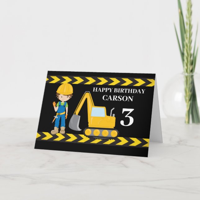Cool Construction Vehicle Custom Happy Birthday Card (Front)