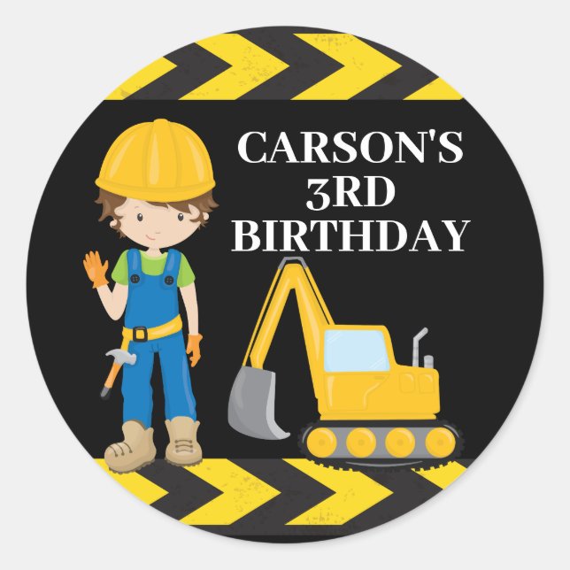 Cool Construction Vehicle Custom Kids Birthday Classic Round Sticker (Front)
