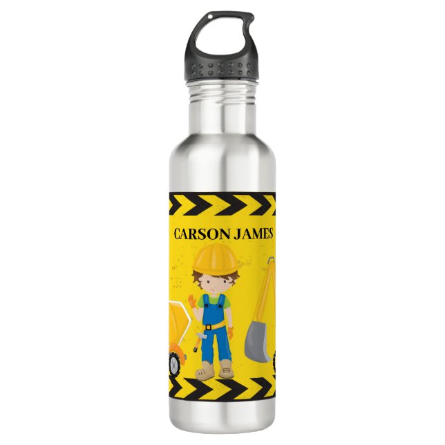 Cool Construction Vehicle Custom Yellow Kids 710 Ml Water Bottle (Front)