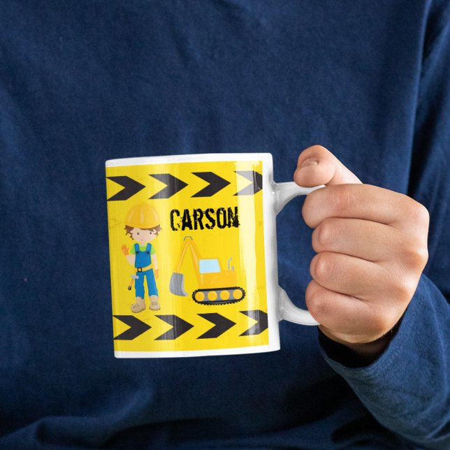 Cool Construction Vehicle Cute Kids Monogram Boys Coffee Mug (Creator Uploaded)