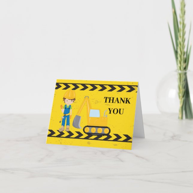 Cool Construction Vehicle Excavator Kids Thank You Card (Front)