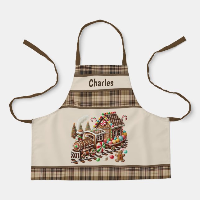 Cool cookie Christmas train unisex kids add name Apron (Front)