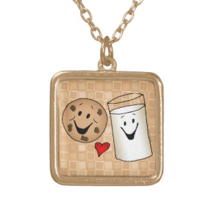 Cool Cookies and Milk Friends Cartoon Gold Plated Necklace