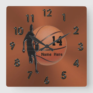 Cool Copper Coloured Personalised Basketball Square Wall Clock