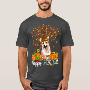 Cool Corgi Autumn Pumpkins Happy Fall Yall T-Shirt