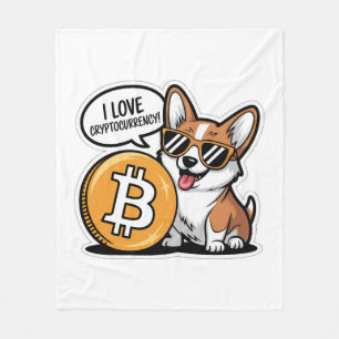 Cool Corgi Loves Cryptocurrency Fleece Blanket