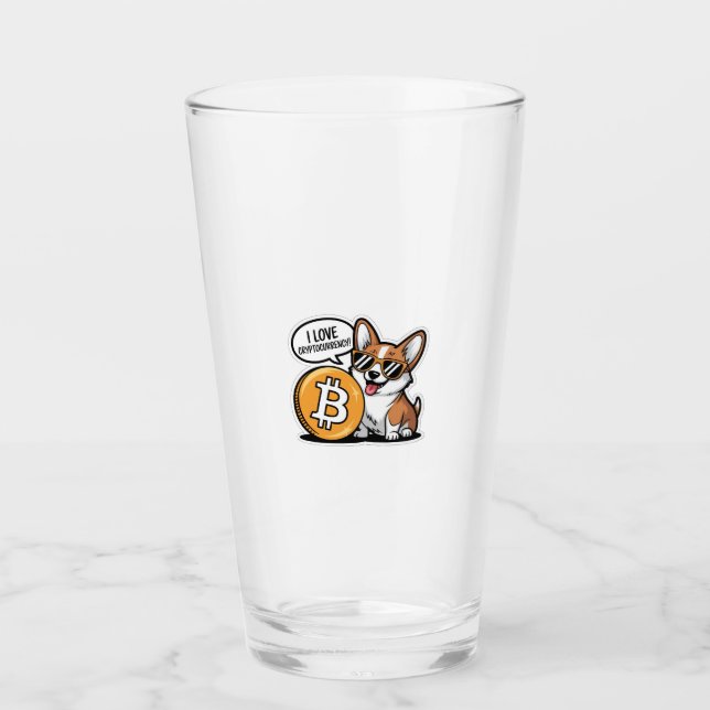 Cool Corgi Loves Cryptocurrency Glass (Front)