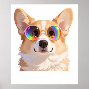 Cool Corgi Rainbow Sunglasses Art Poster