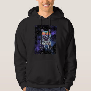 Cool Cosmic Cat Vibes Chill Cat in Space with Sung Hoodie