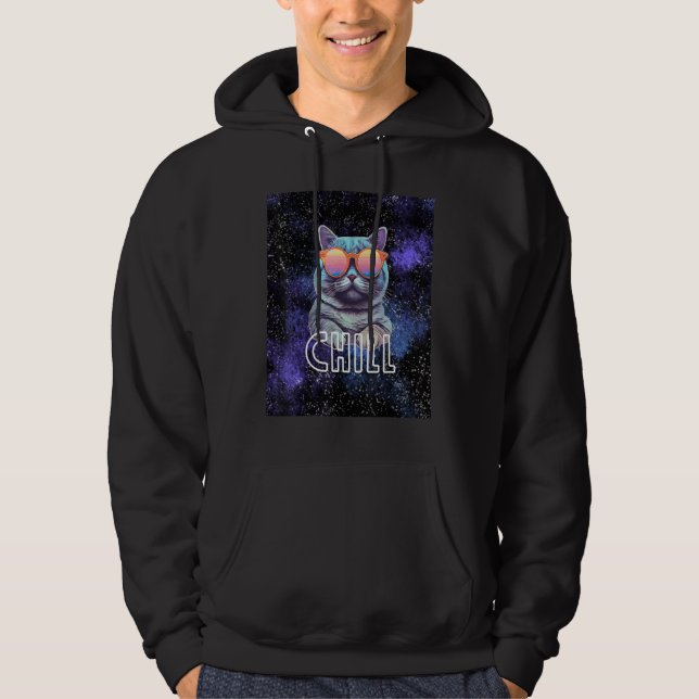 Cool Cosmic Cat Vibes Chill Cat in Space with Sung Hoodie (Front)